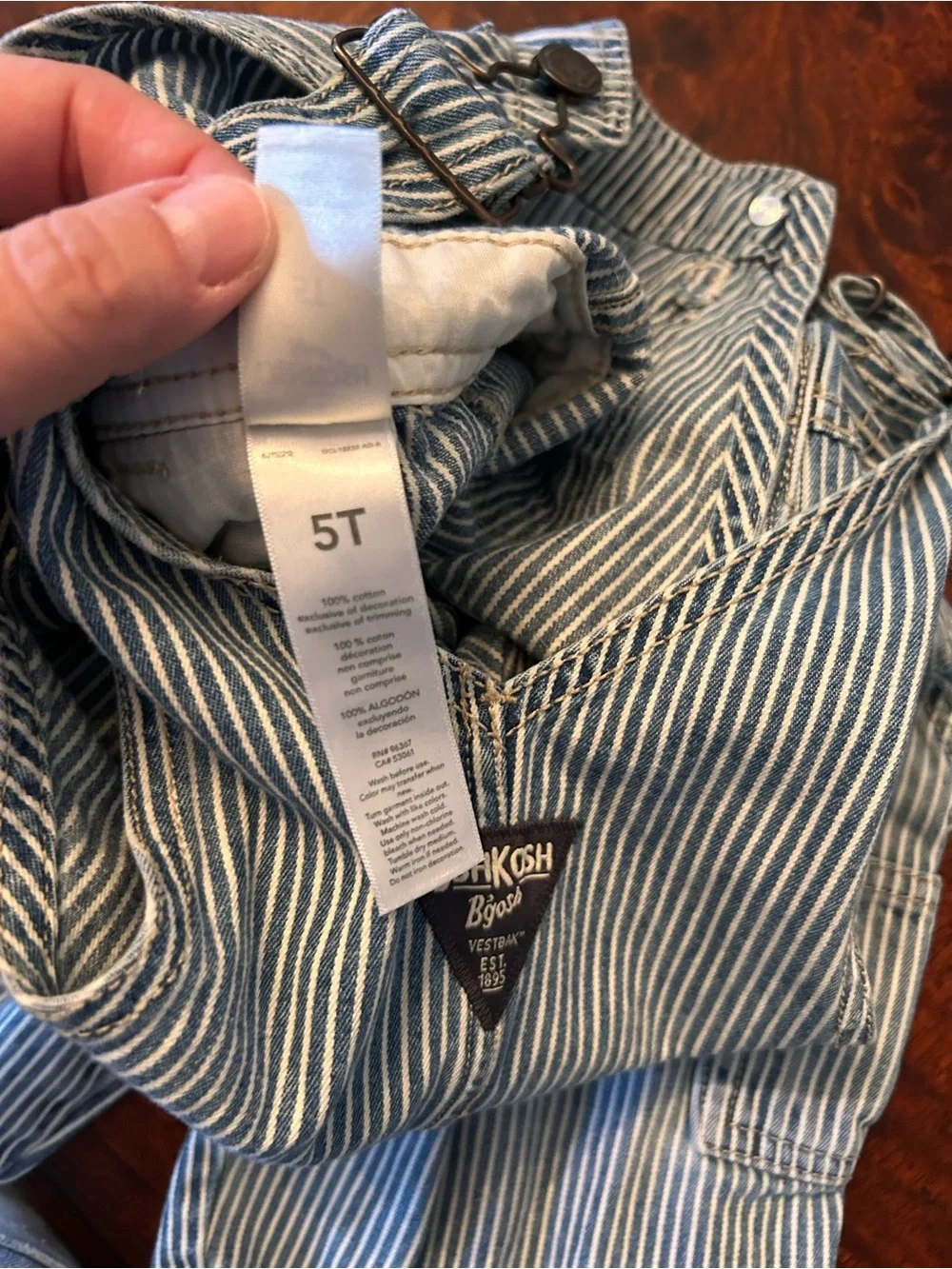 OshKosh B'Gosh Overalls 5T Blue Striped Bib Denim Railroad Adjustable Vintage